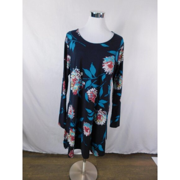 Lildy L-XL Navy Floral Swing Tunic Long Sleeve Boho Witch - Picture 1 of 11
